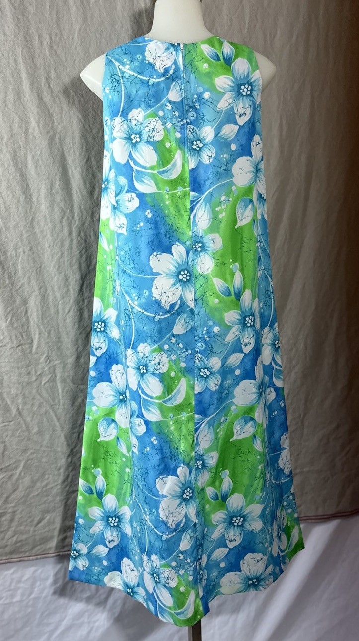 Vintage Pennys Hawaii Green Blue Floral Hawaiian Maxi Dress Size S