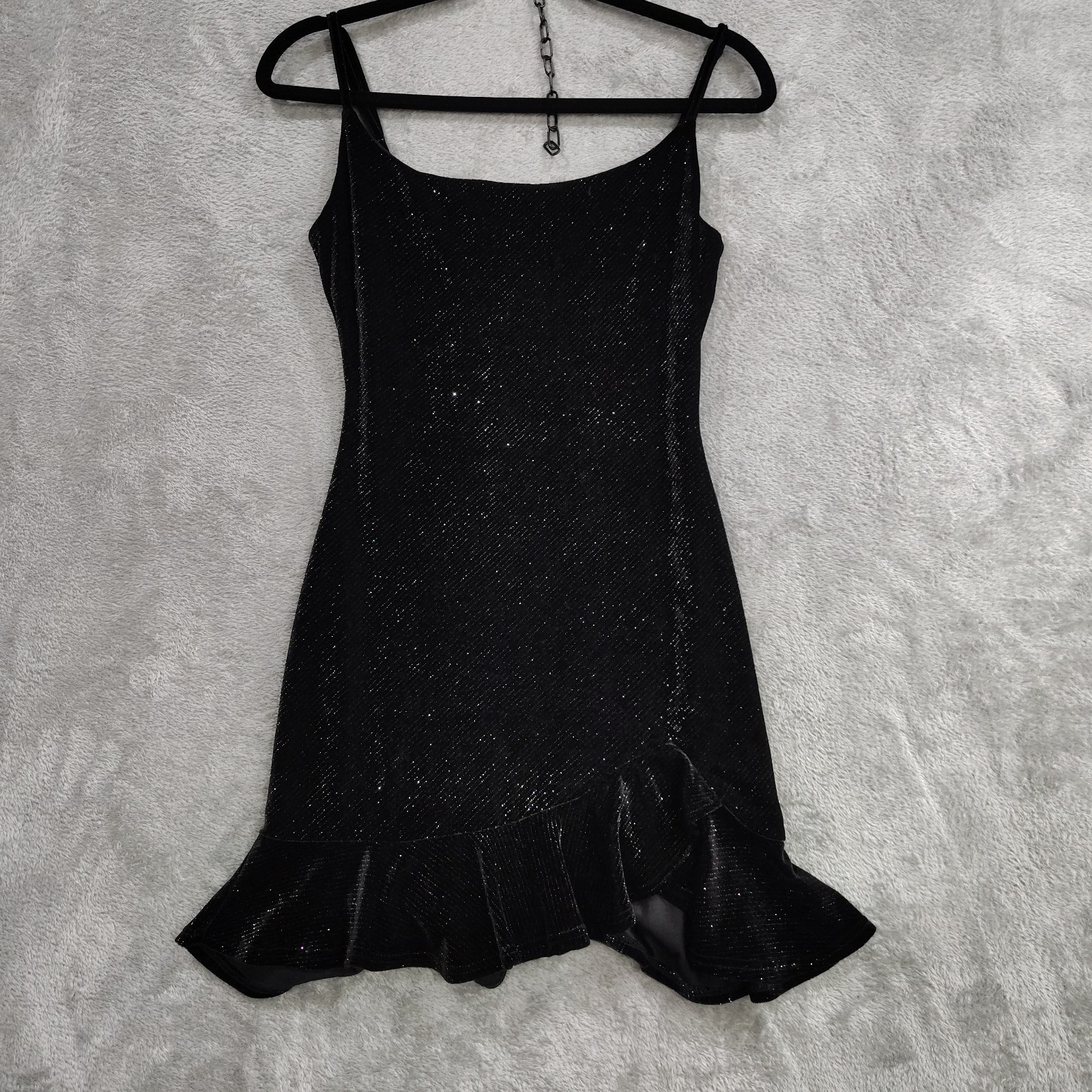 Vintage 90s Dress 3/4 Asymmetric Y2K Black Glitter Velvet Grunge Whimsigoth Mini