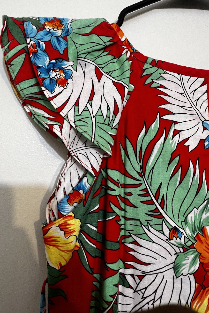 Vintage Nalii Fashions Hawaiian Floral Sleeveless Sun Dress Muumuu Size 14