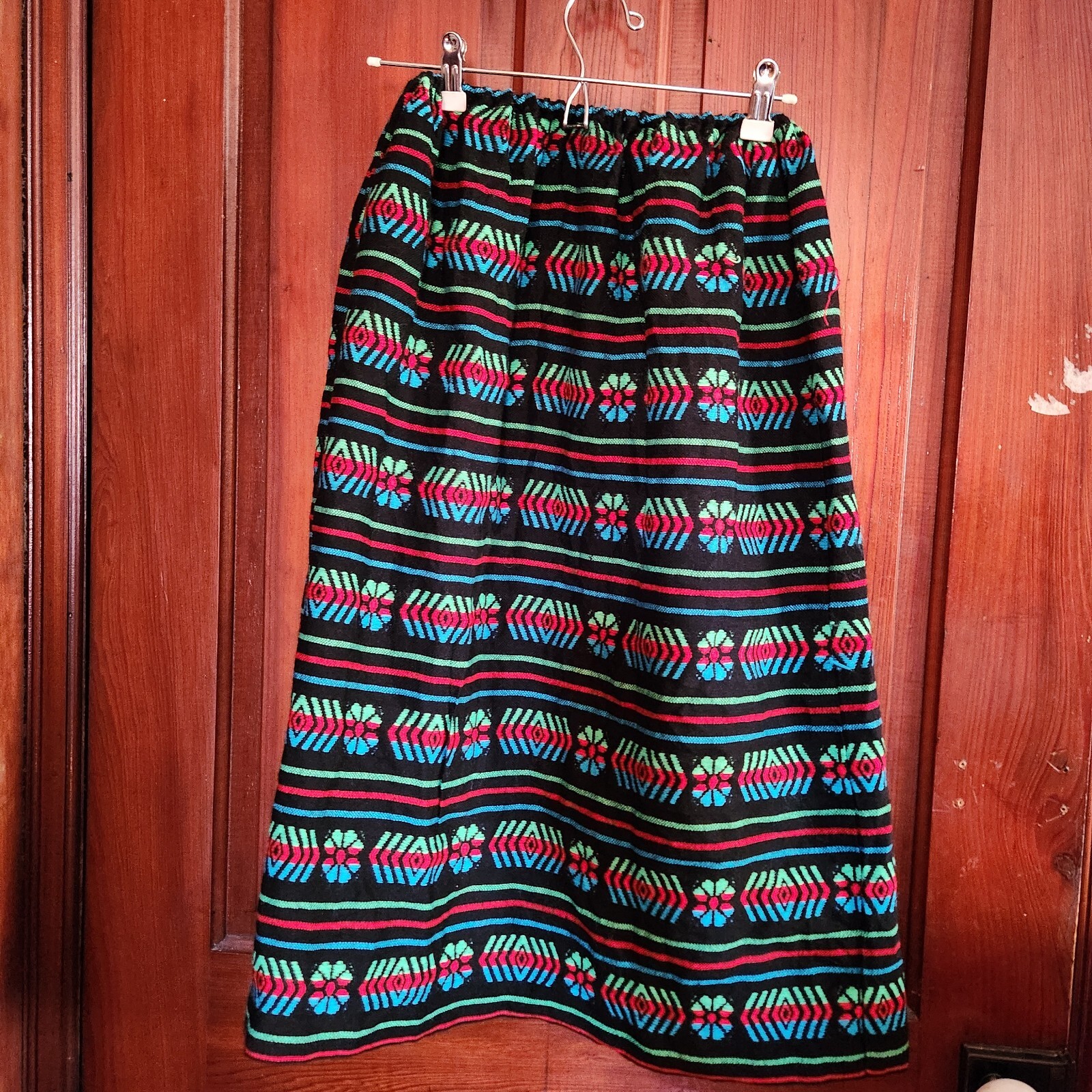 Vintage Colorful Mexican Knit Skirt Stretchy Waist 16-32
