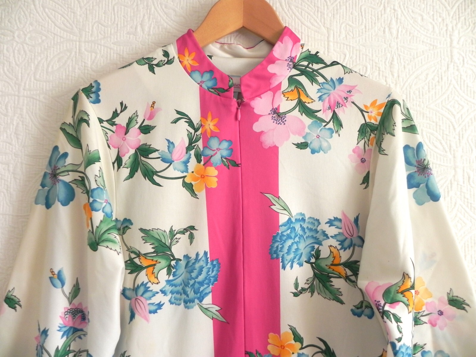 Vtg Evelyn Pearson Robe/Cover-Up Maxi 1/2 Zip Pockets Floral 3/4 Sleeve Size M