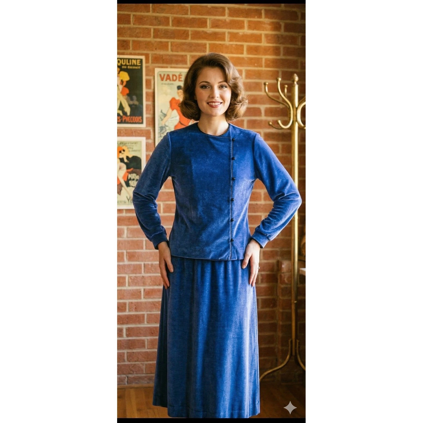 Vintage Womens Butte Skirt Set Size S-M 1960s 70s Velour Mod Preppy Mid Century