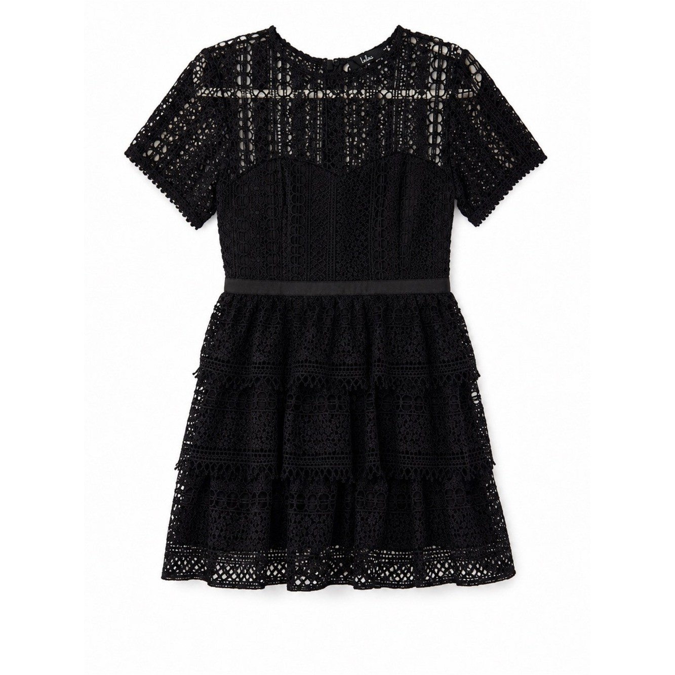 Lulus Black Lace Tiered Mini Dress Cocktail Wedding Guest Size M