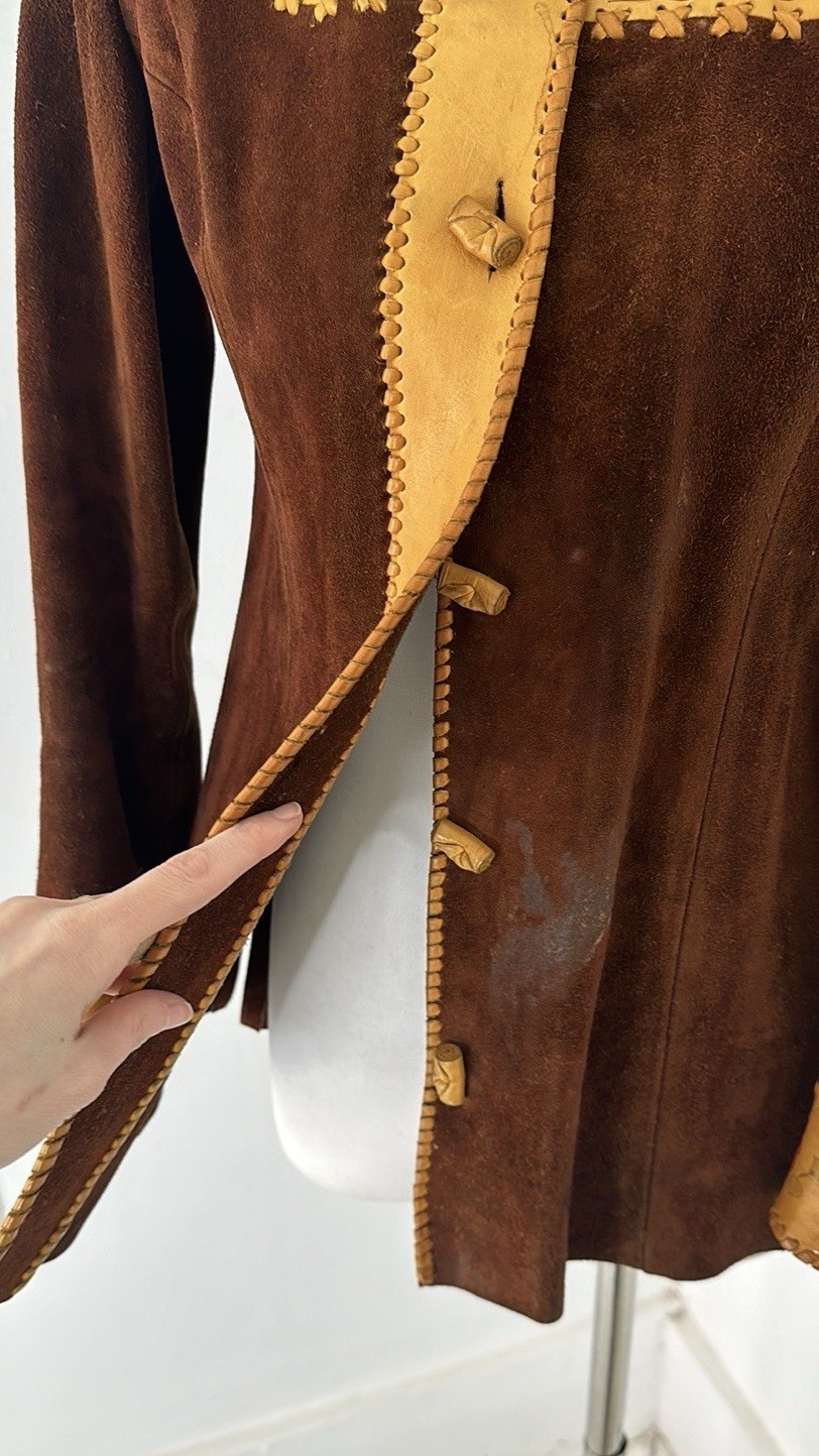 Vintage 70s CHAR Handpainted Hippy Genuine Suede Jacket