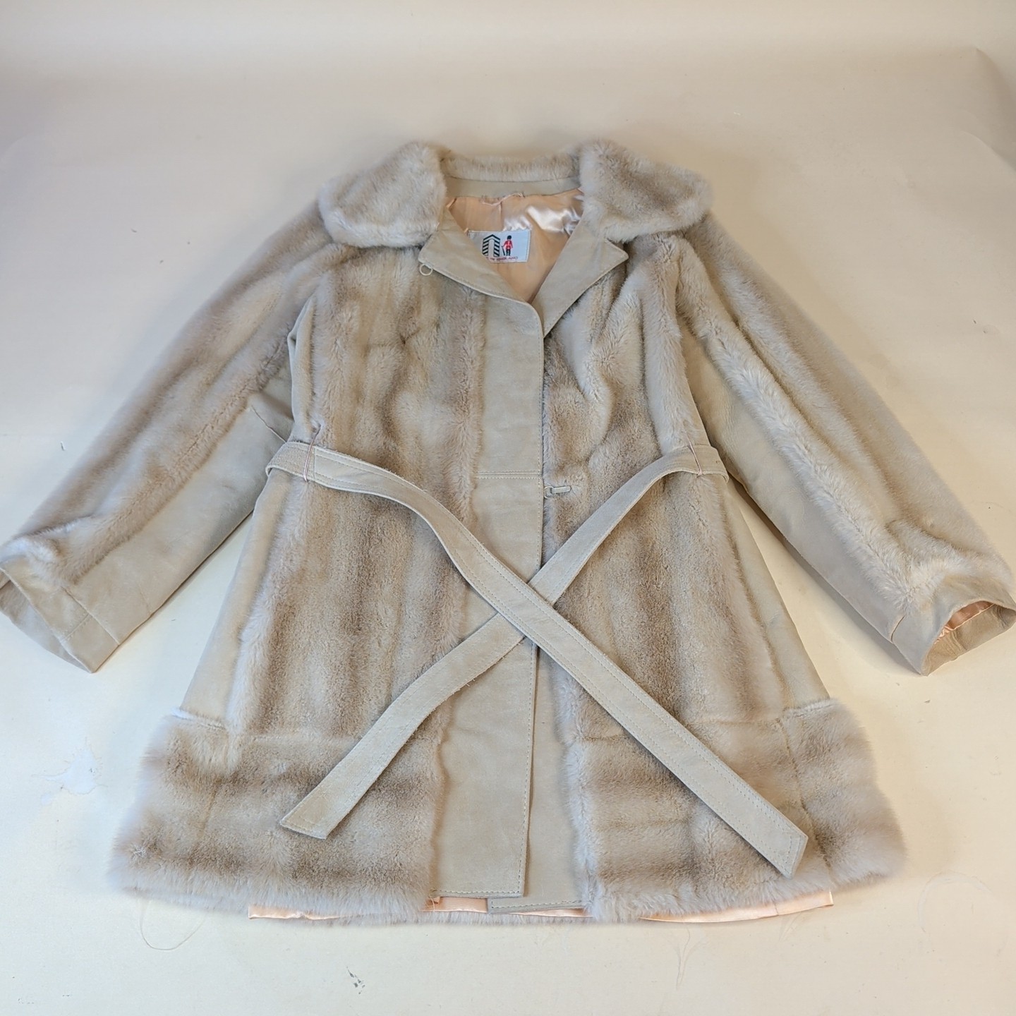 60s Vintage Fit N Flare Suede Coat Womens M Faux Fur Boho Luxe David Bowie Style