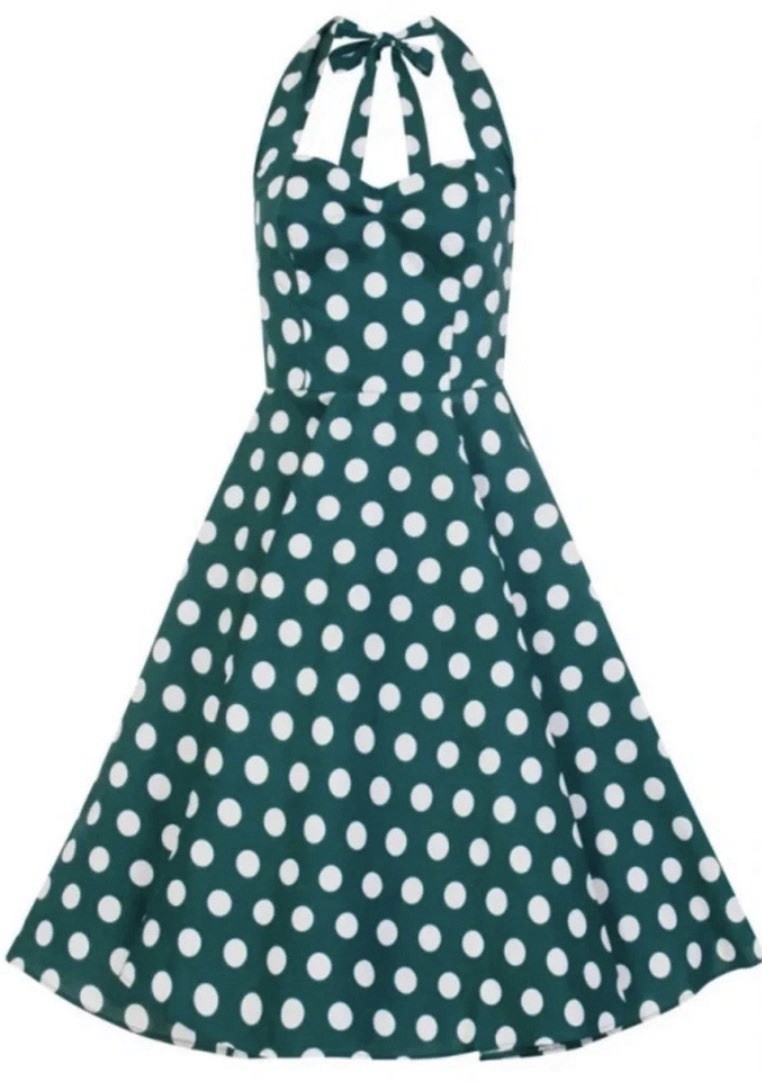 Retro Hell Bunny Kelly Green Vixen Polka Dot Dress Size XS
