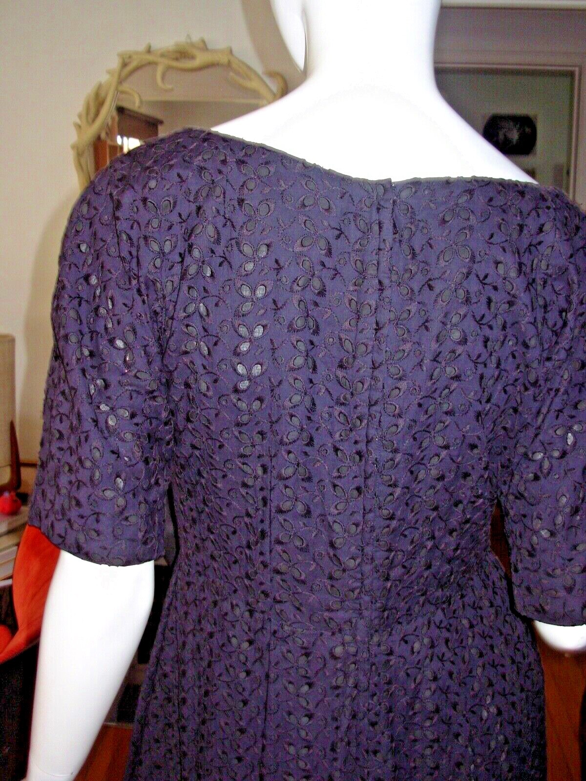 Dress M Vtg 50s Black EYELET Ruffle LACE GIANT BOW Rockabilly GOTHIC PINUP Siren