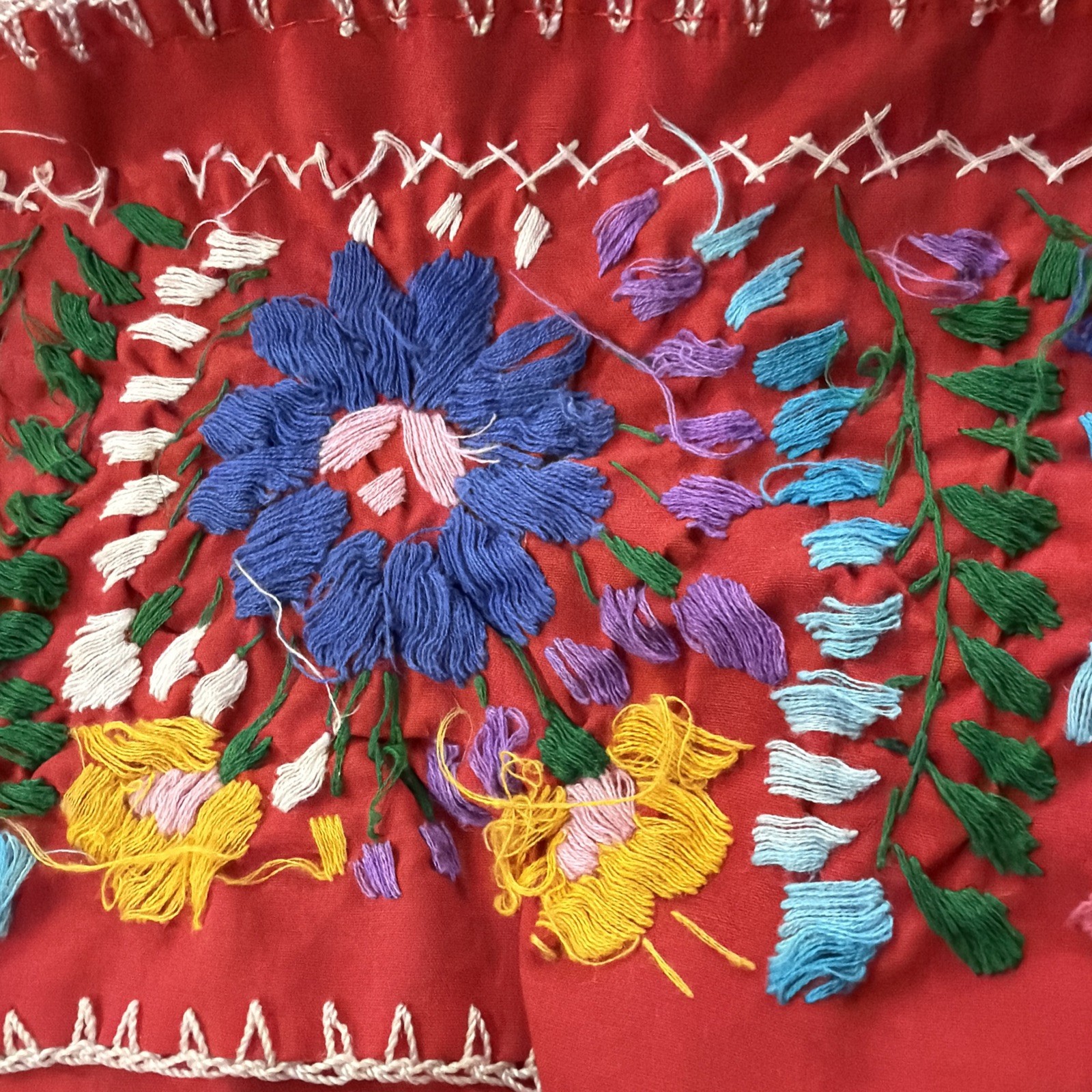 VTG Hand Embroidered Oaxaca Mexican Folk Art Dress Floral Motifs Women Size L