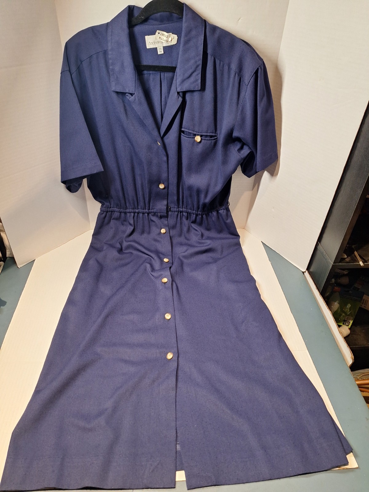 Vintage Andrew Harvey Dress Woman’s 14 Blue Button Up Long Polyester