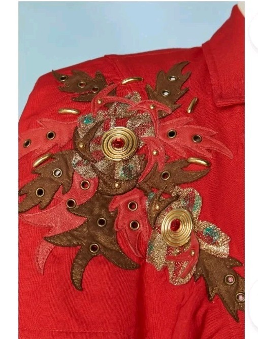 Vtg 80’S IIF Red Glam Pantsuit Sz 10 Mini Cape Jacket & Pants Statement Emblshd
