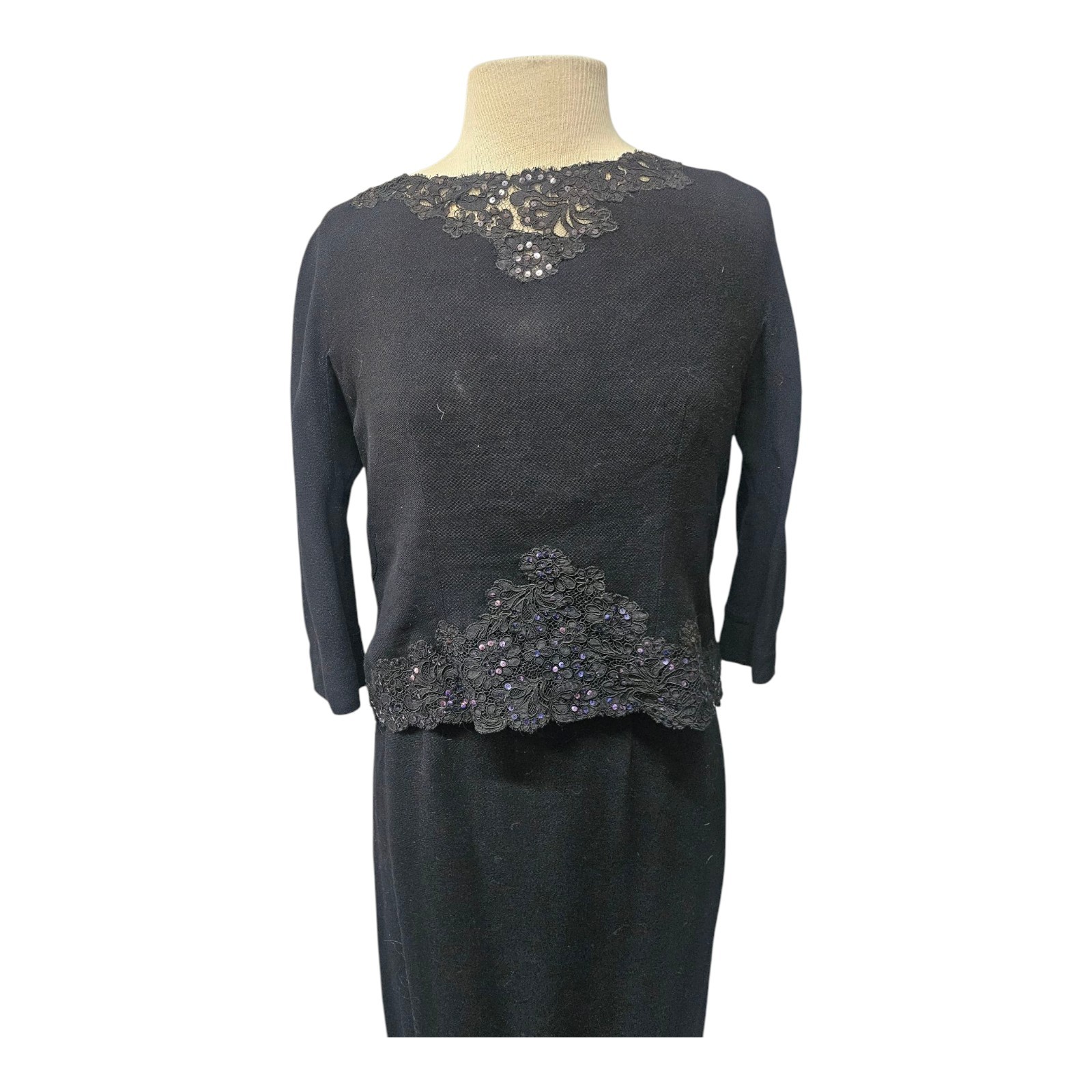 Antique 1920’s 30s Black 2 Piece Shift Dress & Jacket Flapper Style S/M