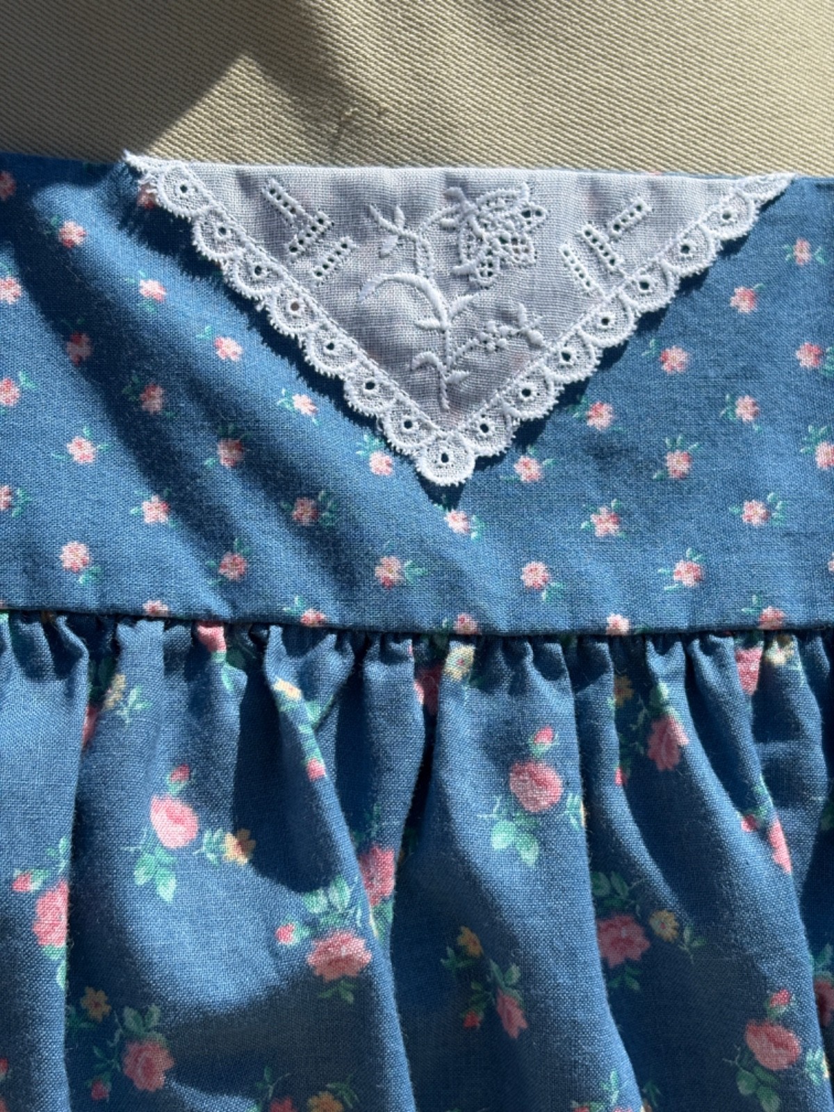 Vintage 80s Calico Babydoll Mini Dress XS/S Blue Cottagecore Prarie Western