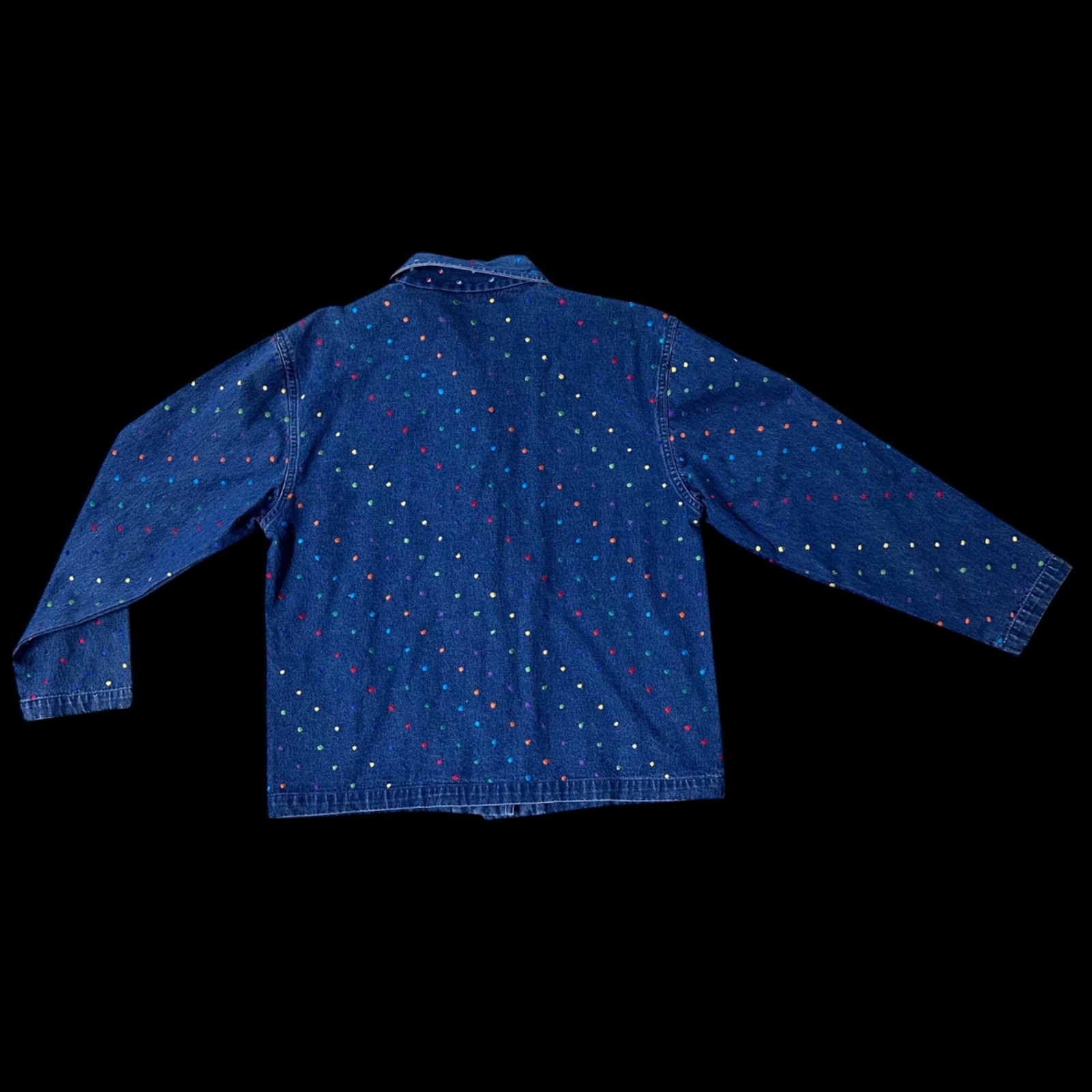 Vintage Denim Shirt Jacket Polka Dot Embroidery Small 1990s Rainbow Button Up