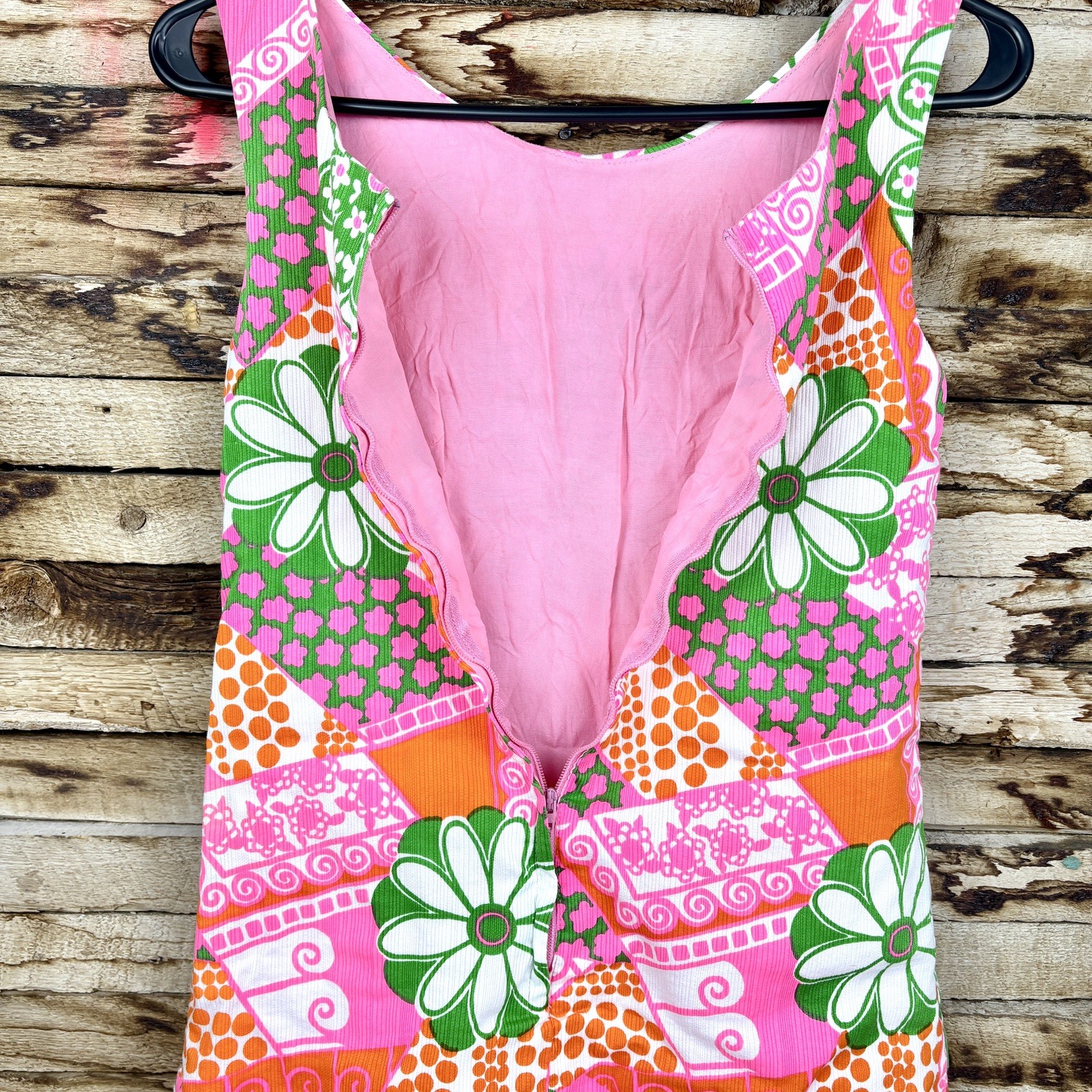 Vintage 60s Handmade Shift Dress Skort Floral Psychedelic Groovy Retro Hippie