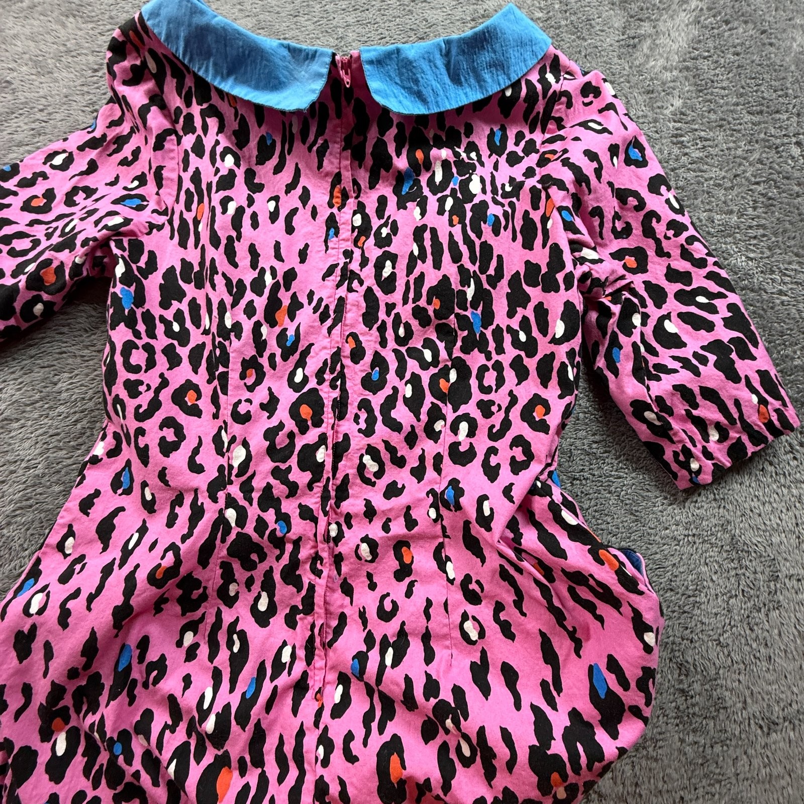 Vintage 70s Pink Leopard Print Mini Dress Peter Pan Collar Talon Zip Womens S