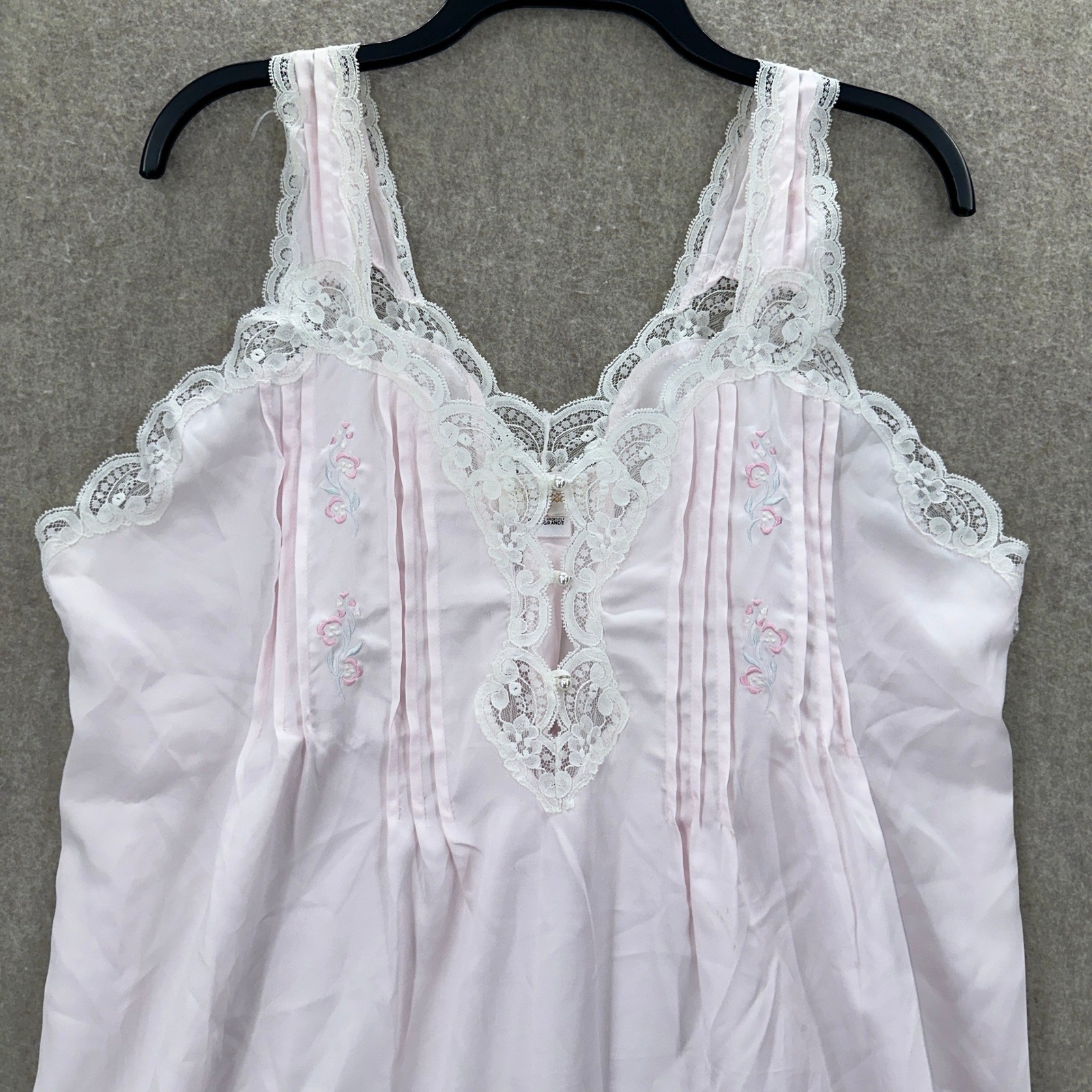 VTG Barbizon Satin Nightgown Slip Dress LARGE Lace Floral Embroidered Sleepwear