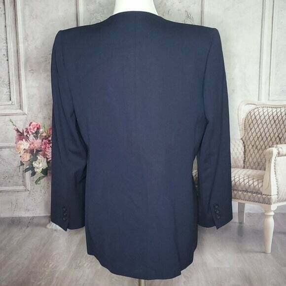 Kasper for ASL Vintage Lined Blue 100% Wool Shoulder Pads Blazer Jacket Size 12