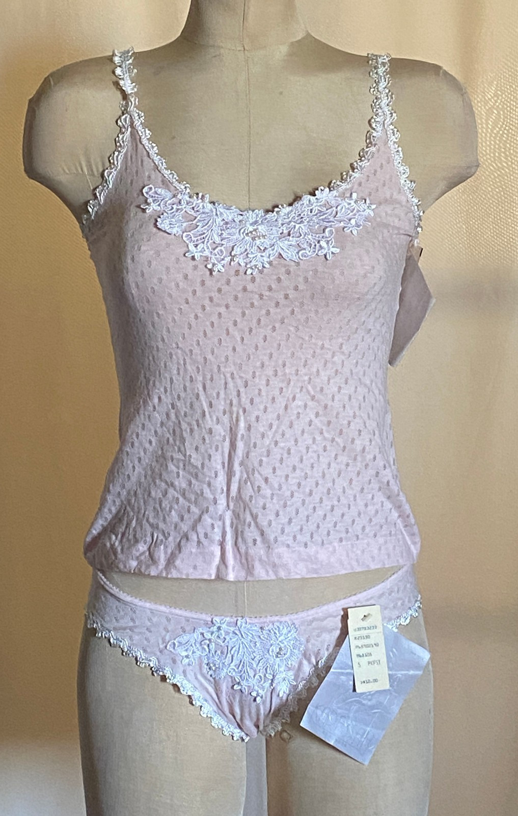 NWT Henson Kickernick Vtg 1980’s Karessa Lacy Cami Panty Set Bikini Pink S-5 (#1
