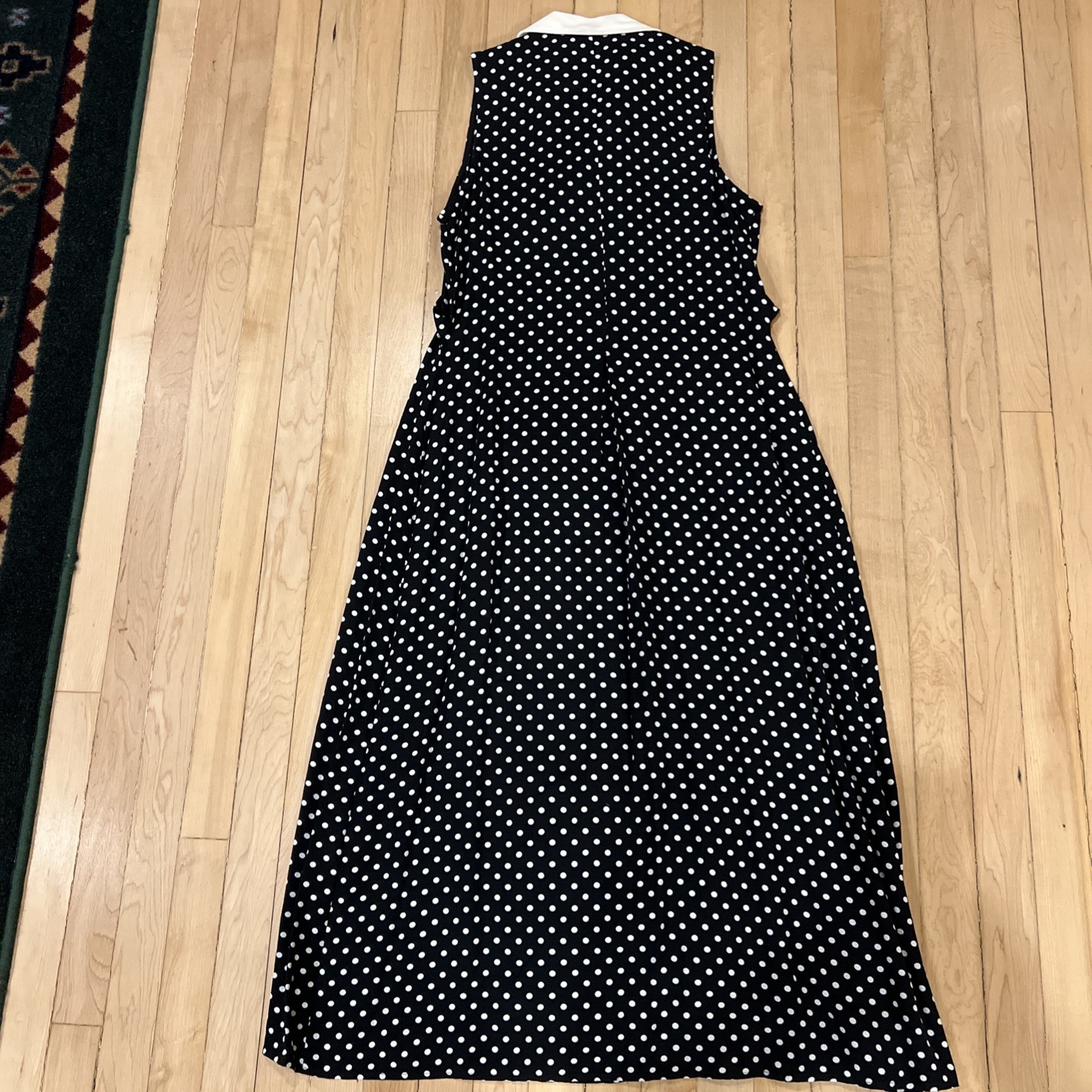 J.B.S. Ltd Black White Polka Dot Vtg Dress White Sailor Collar Sleeveless Sz 10