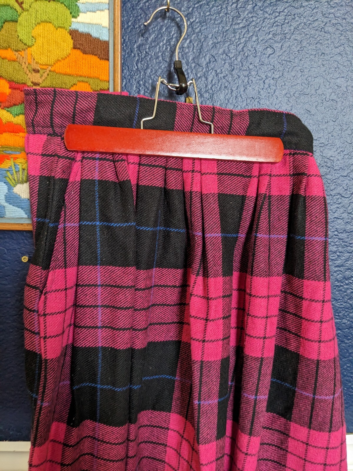 VTG Claude Hot Pink Plaid Tartan Skirt Wool Blend Sz 10 Extra Small XS