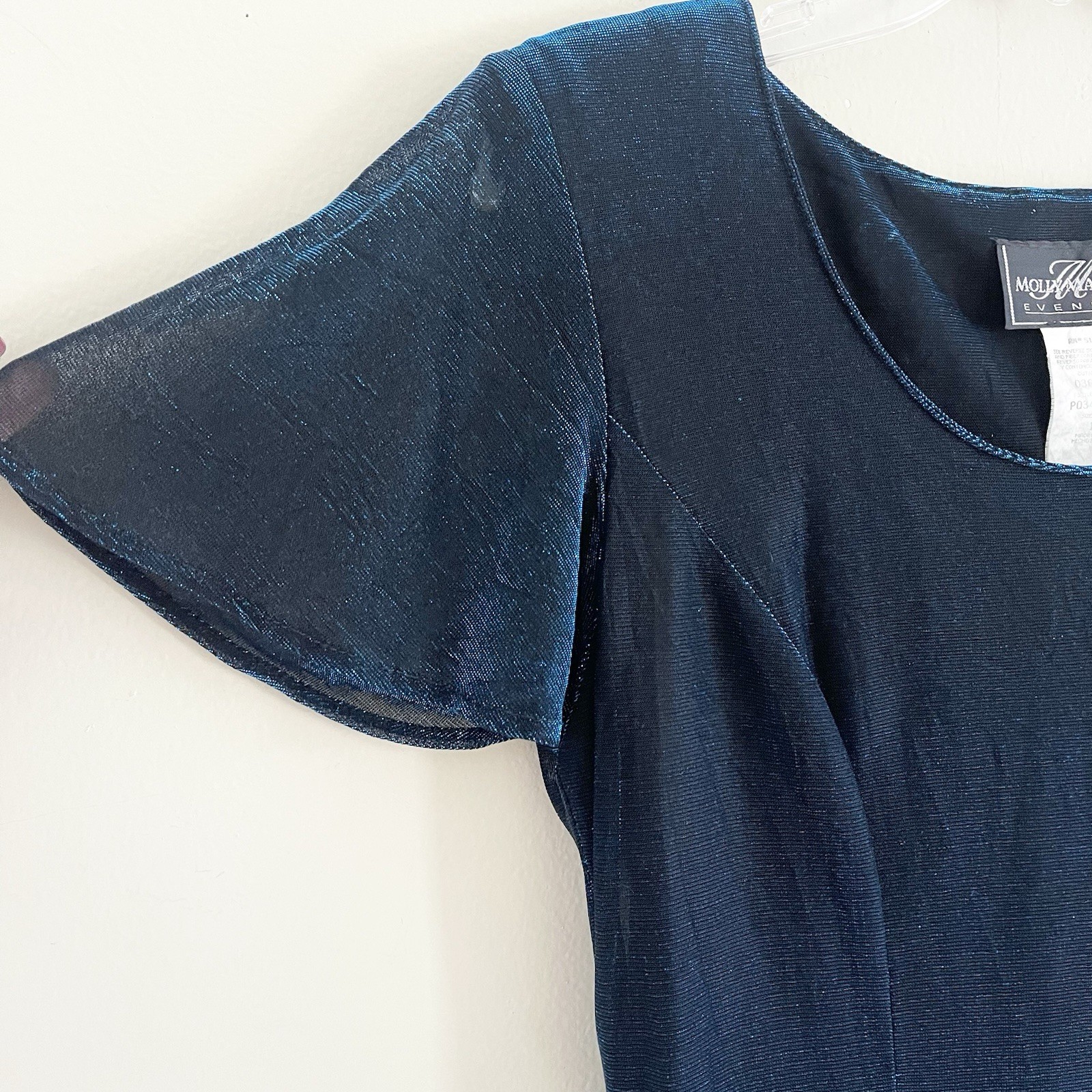 Vintage Molly Malloy Evening Iridiscent Blue Dress Size 12 Semi Sheer