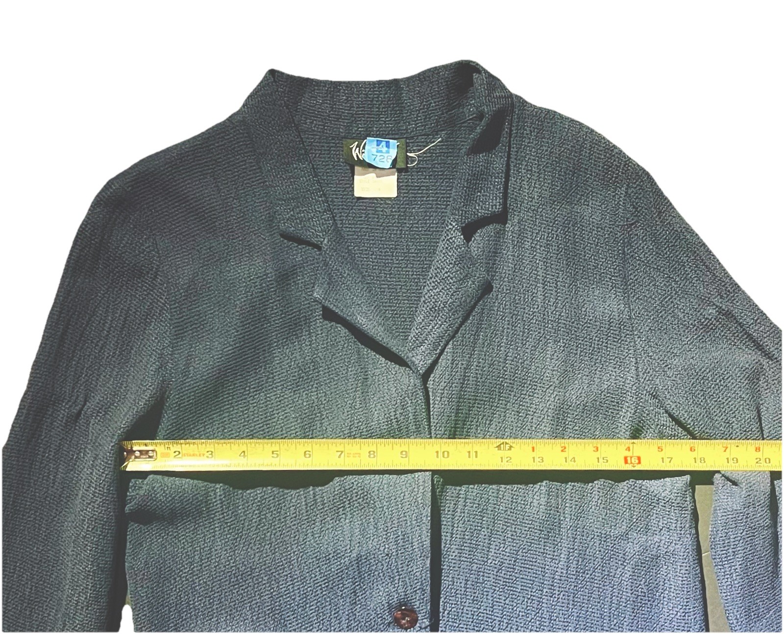 VTG Wild Rose Dark Blue Single Button Duster Cardigan Womens Sz 6 Minimal Art