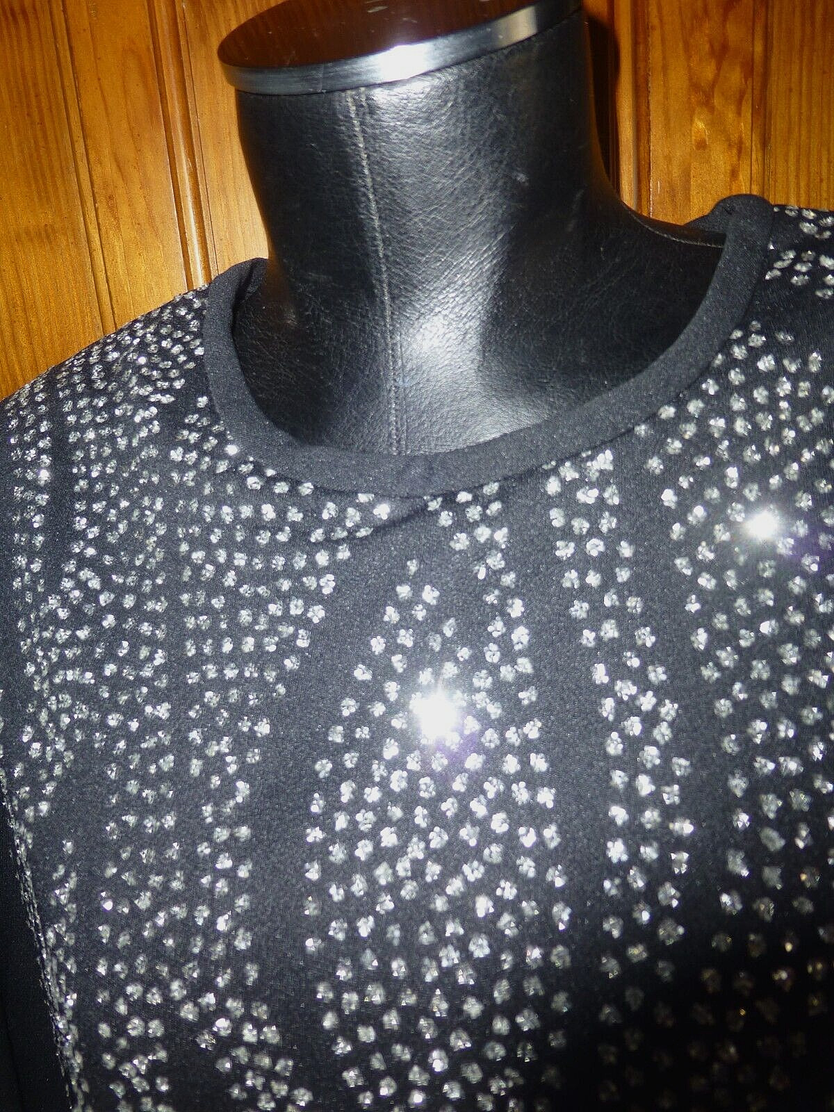 VTG 70s Black Shimmer glitter Micro Pleats Disco evening shift DRESS L XL