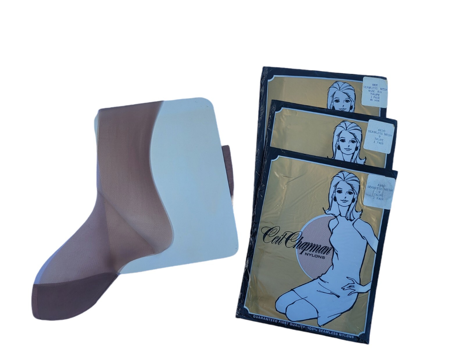 Ceil Chapman Nylons Size 8.5 Taupe Reinforced Toe Nylon Stockings 4-Pairs NIP