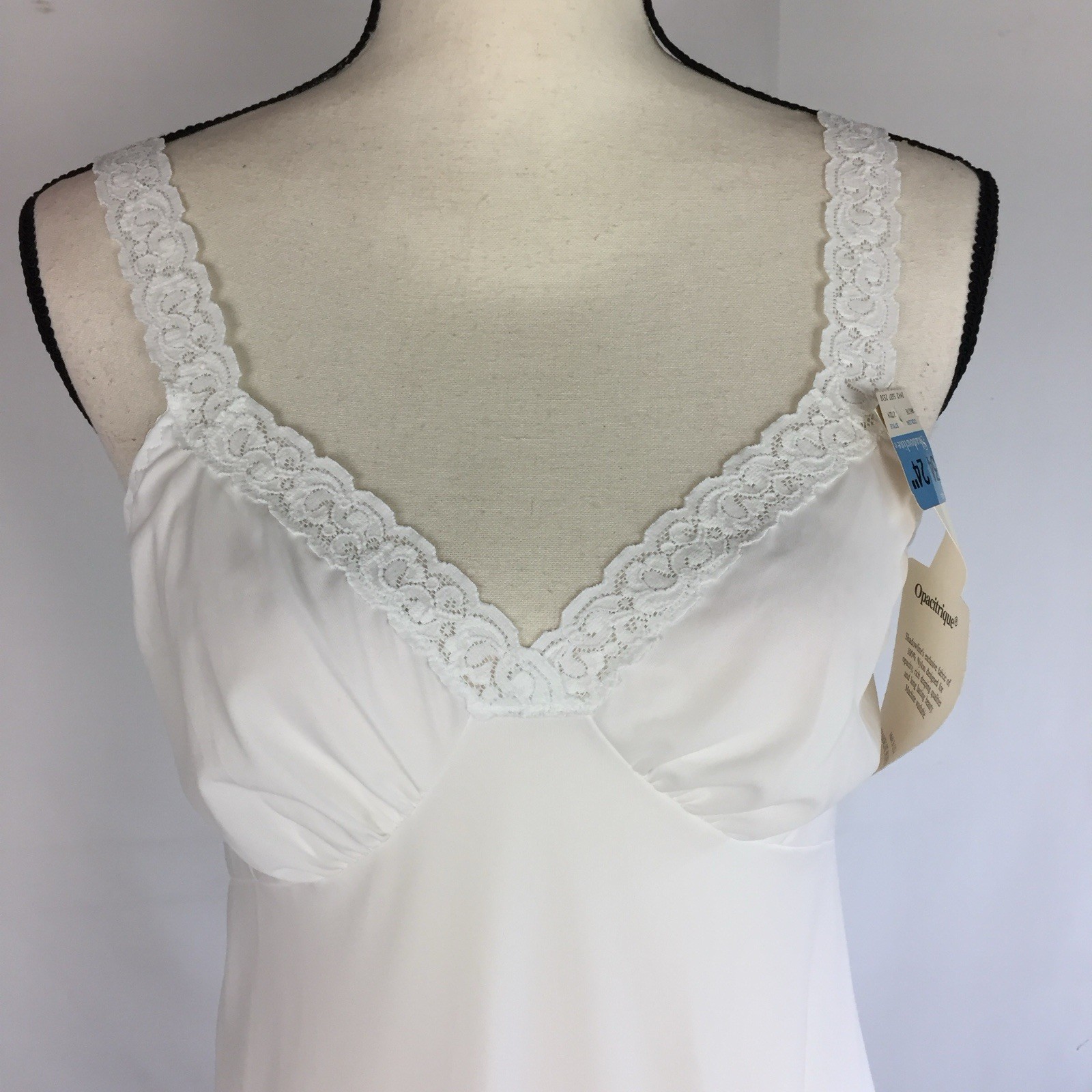 VTG NWT Shadowline Size 34 24″ Full Slip Stretch Lace Trim White Nylon Lingerie
