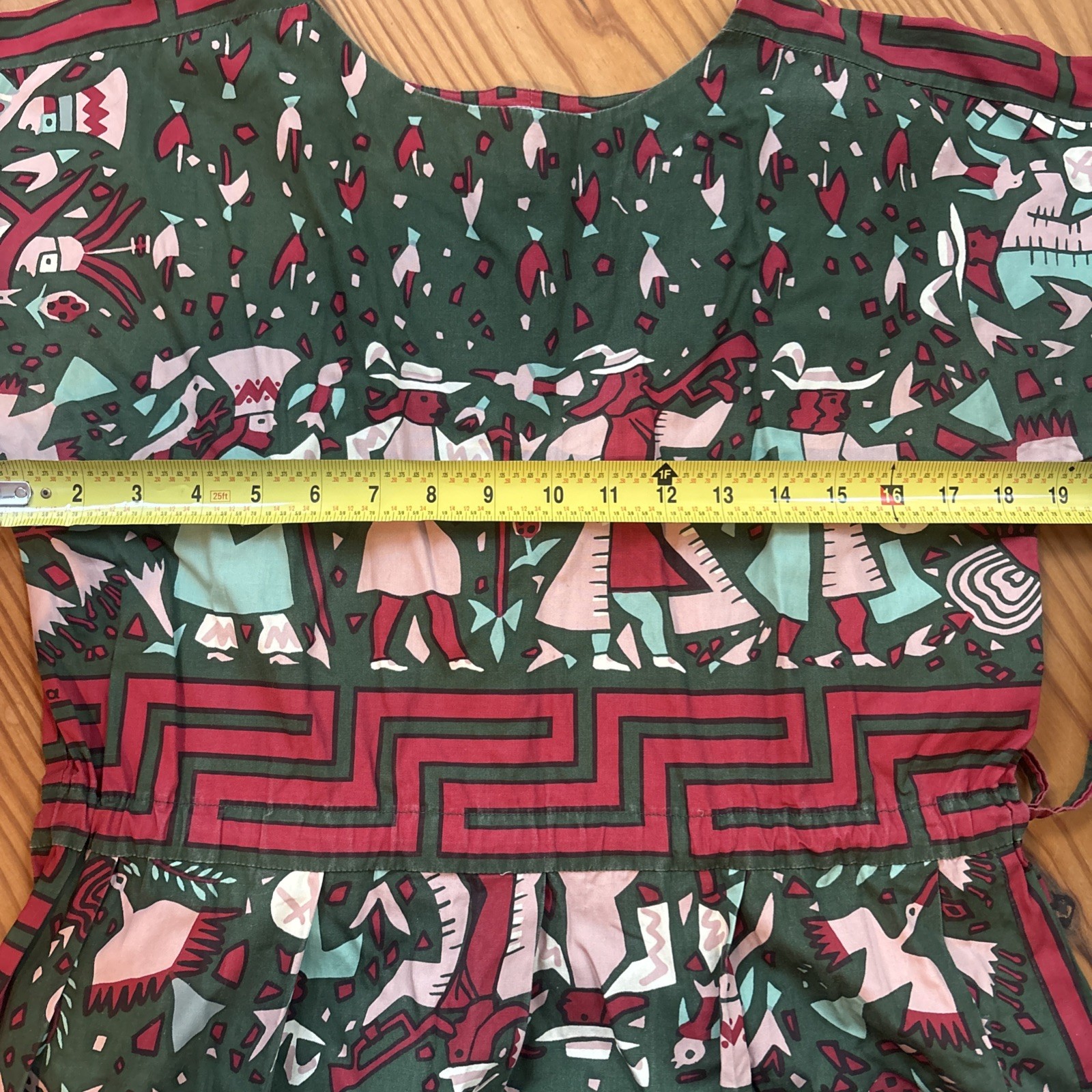 Vintage 1970 Silvania Prints Cotton,Mid Dress Sz S,Handprinted Peruvian Folklore