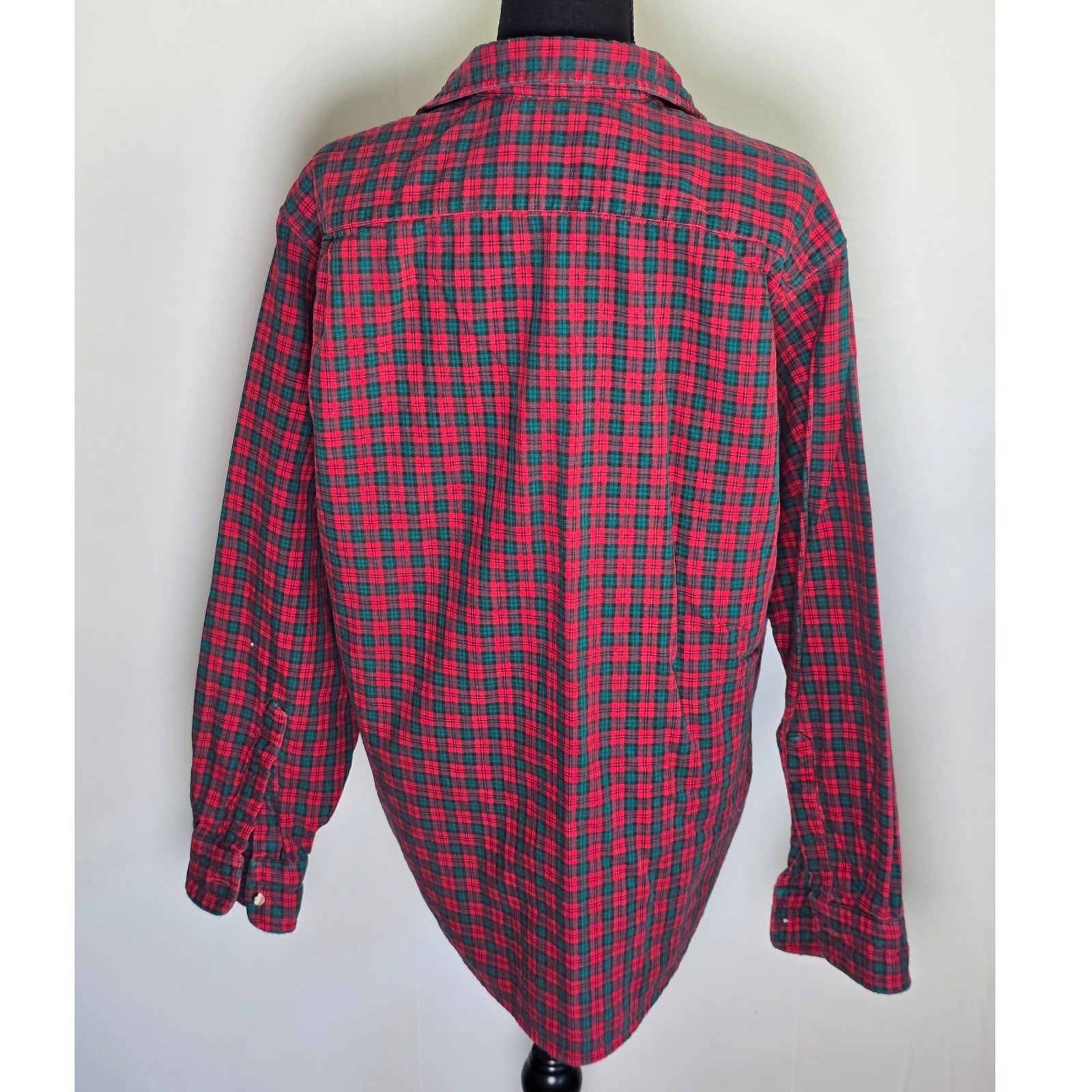 L.L.Bean Women Flannel Shirt Large Red Green Plaid USA Made Vintage outdoorsy