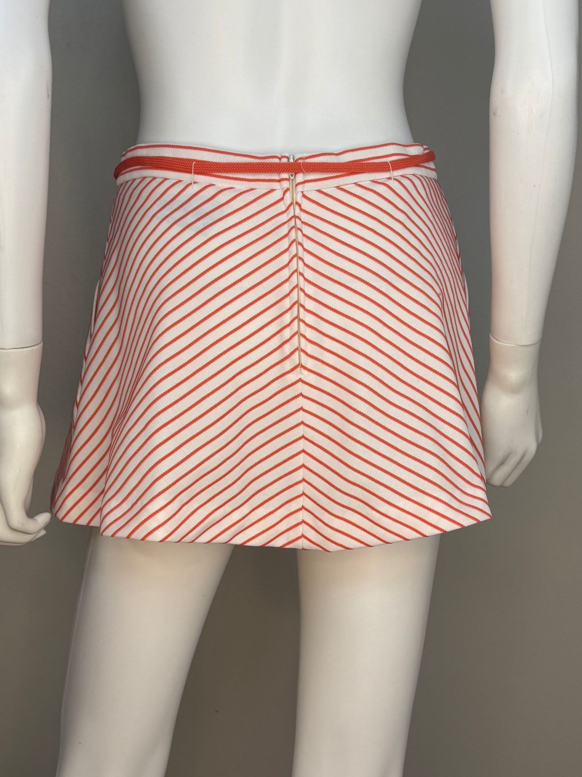 Vintage 1970s Coral Tennis Mini Skirt Cardigan Sweater Set Stripe Top Seed 70s