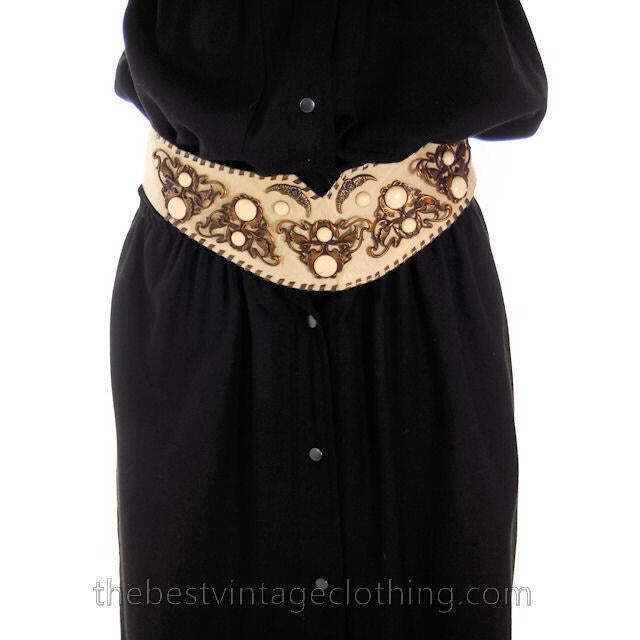 VTG 70s 80s Vuokko Finland Black Wool Snap Front Dropped Waist Dress M