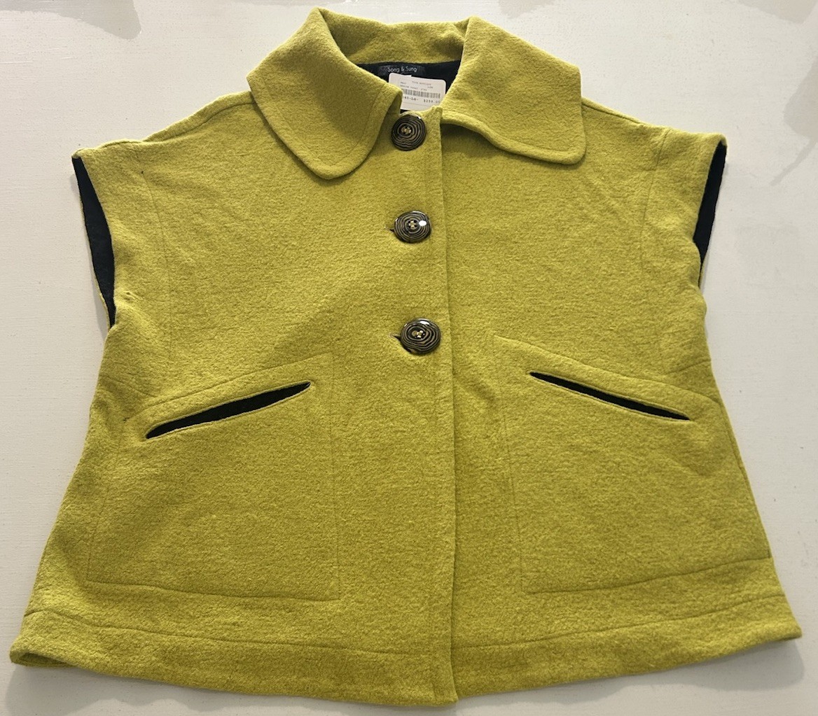 VTG Song & Sung Chartreuse Women’s Wool Blend Short Sleeve Jacket Art To Wear L