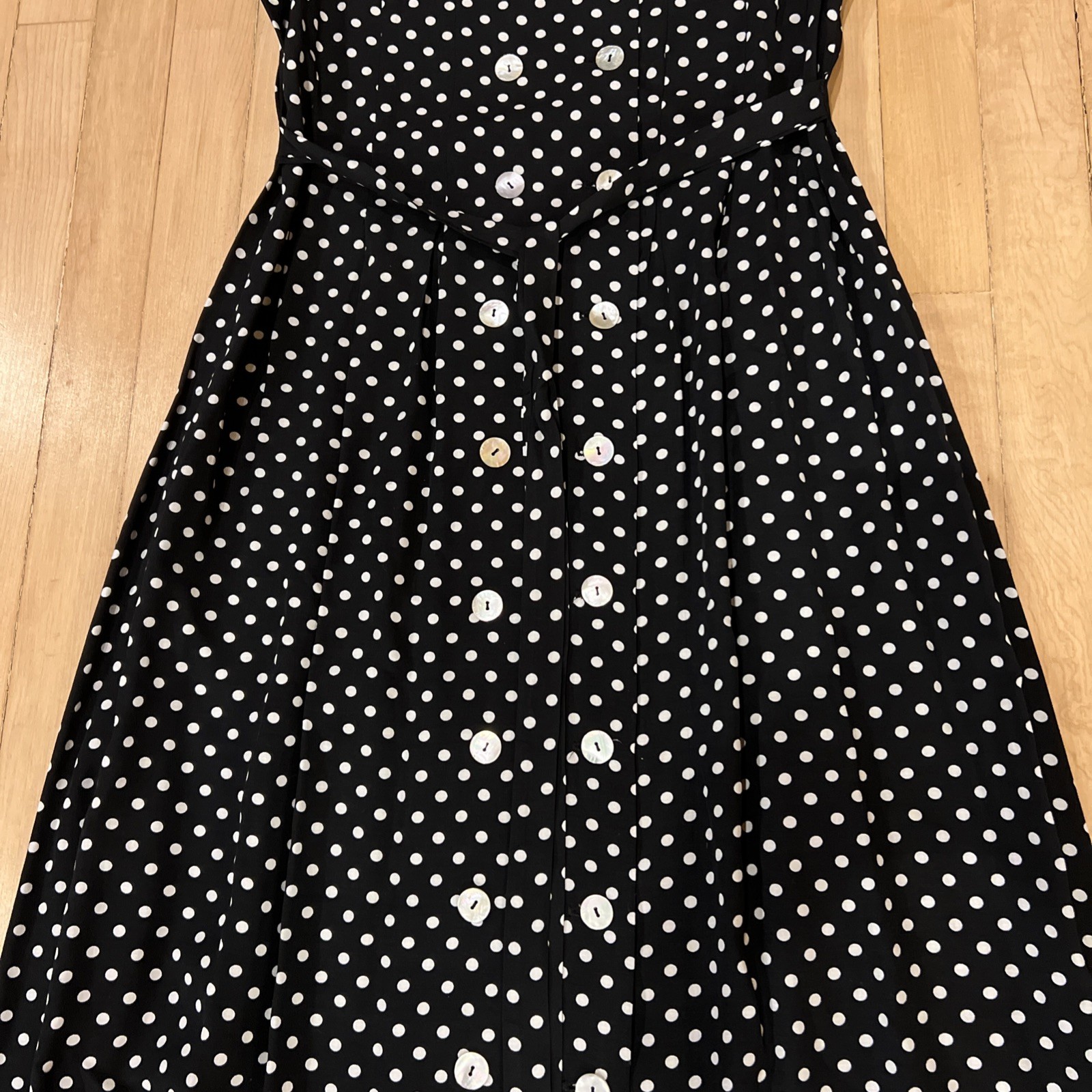 J.B.S. Ltd Black White Polka Dot Vtg Dress White Sailor Collar Sleeveless Sz 10
