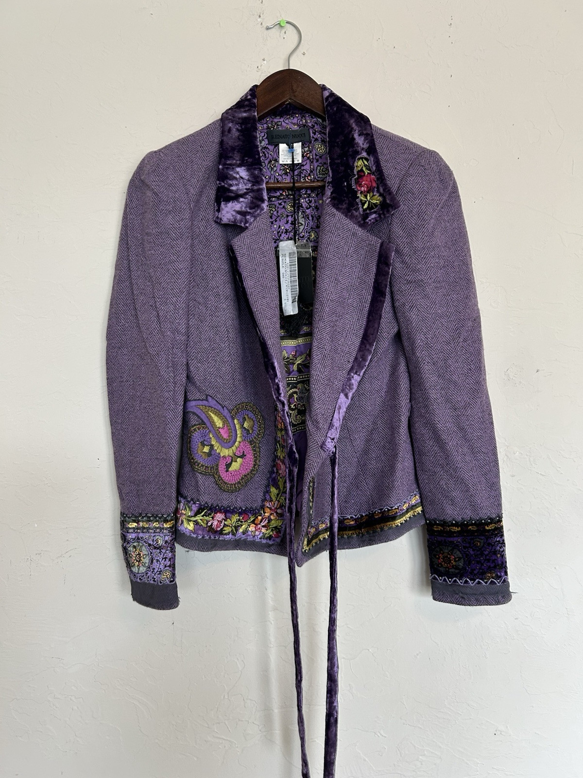 Vintage Y2K Renato Nucci Wool Silk Purple Fairy Velvet Floral Skirt Set 40 NWT M