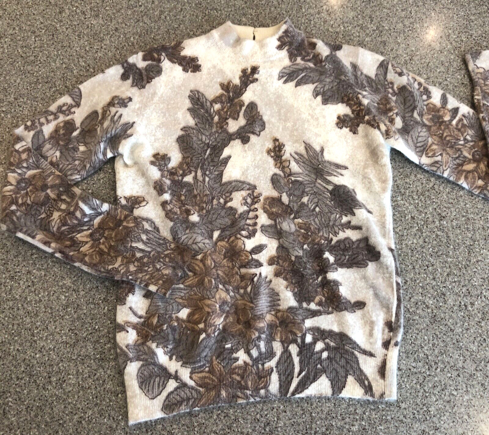 BONNIE BRIAR Italy VTG 60s Wool/Angora Pullover Mock Neck Floral Sweater XS/S