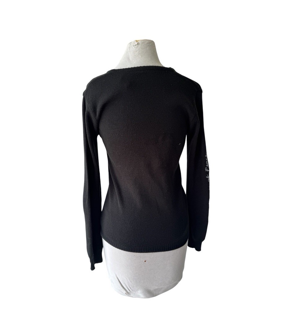 Vtg 70s Cyn Les Black Turtle Dove Embroidered Sweater Sz M Peace Messenger Boho