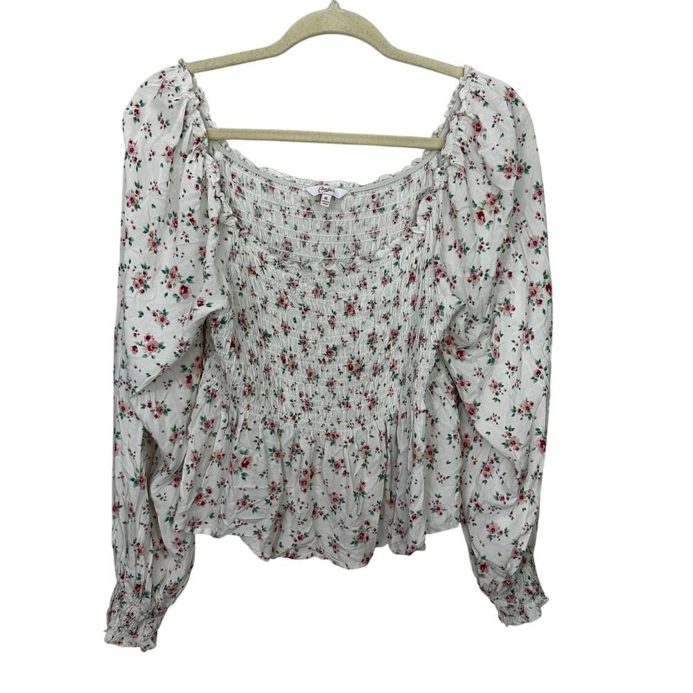 Candie’s Milkmaid Boho Top Floral Cottage Womens XL Smocked Babydoll