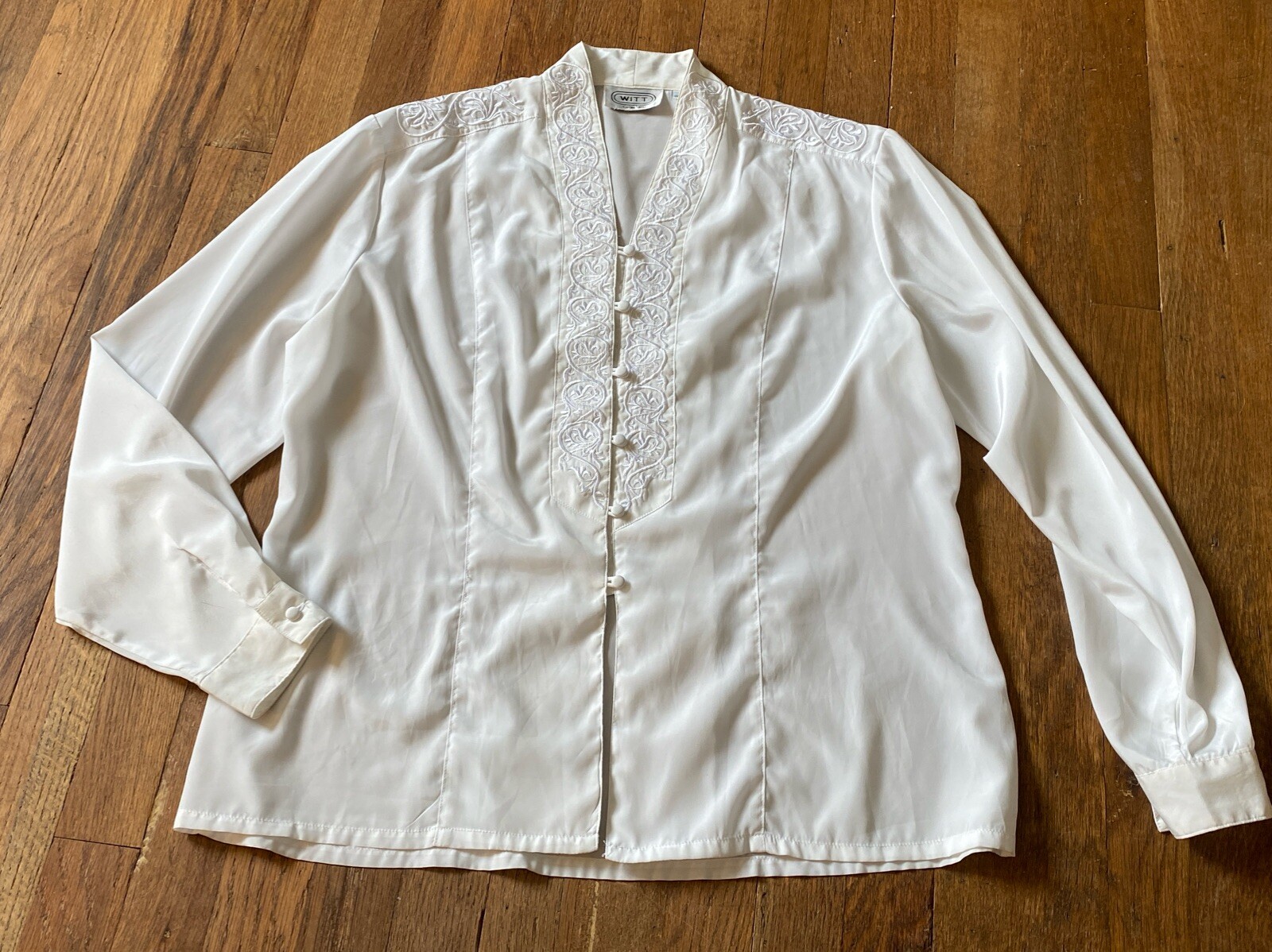 Vintage 80’s Witt Collection White Silky Button Up Blouse Size 12