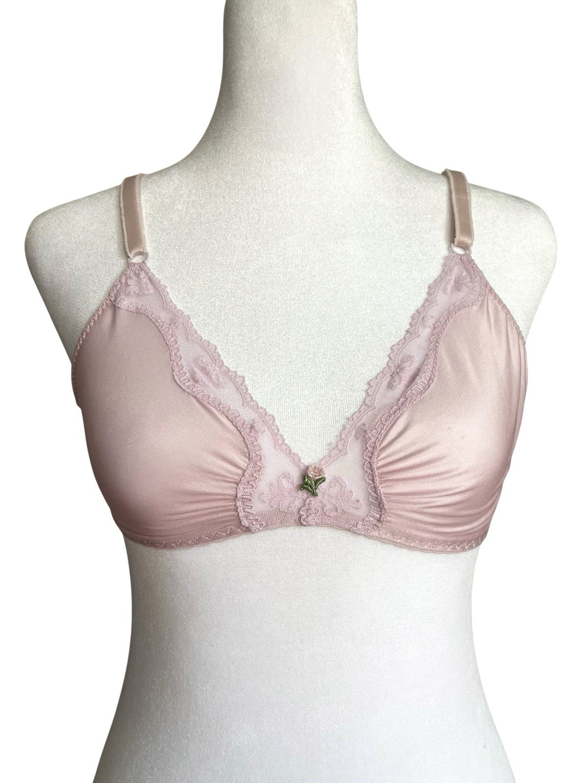 Vintage 80’s Maidenform Delectables Pink Lace Bralette Bra USA Union Made Sz 32