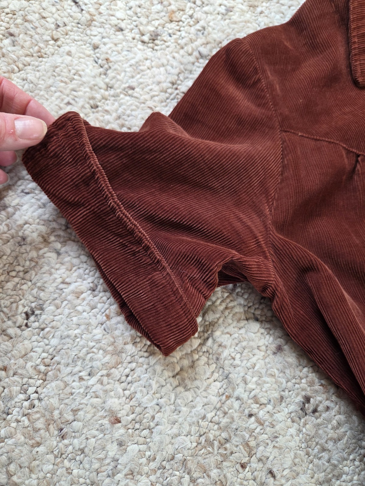 Vintage Brown Corderoy Dress, Covered Buttons, S/M, Full Skirt, matching belt