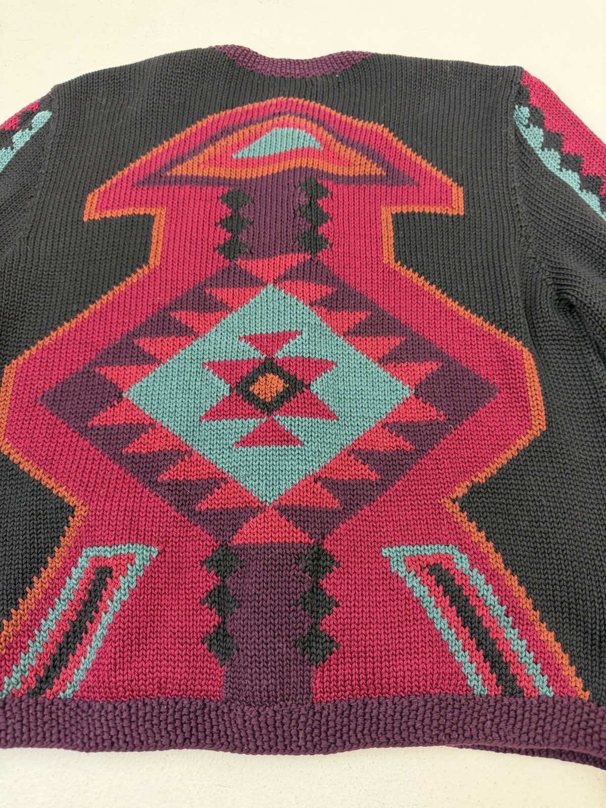 Vtg Earth Tones Santa Fe Sz S/M Cardigan Sweater Aztec Southwestern Cotton Peru