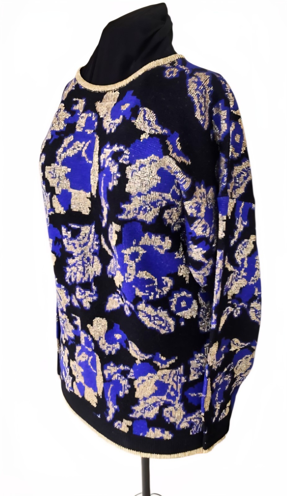 1980s LIZ BAKER Wool Acrylic Metallic Black Purple Gold Floral Sweater Size 2X