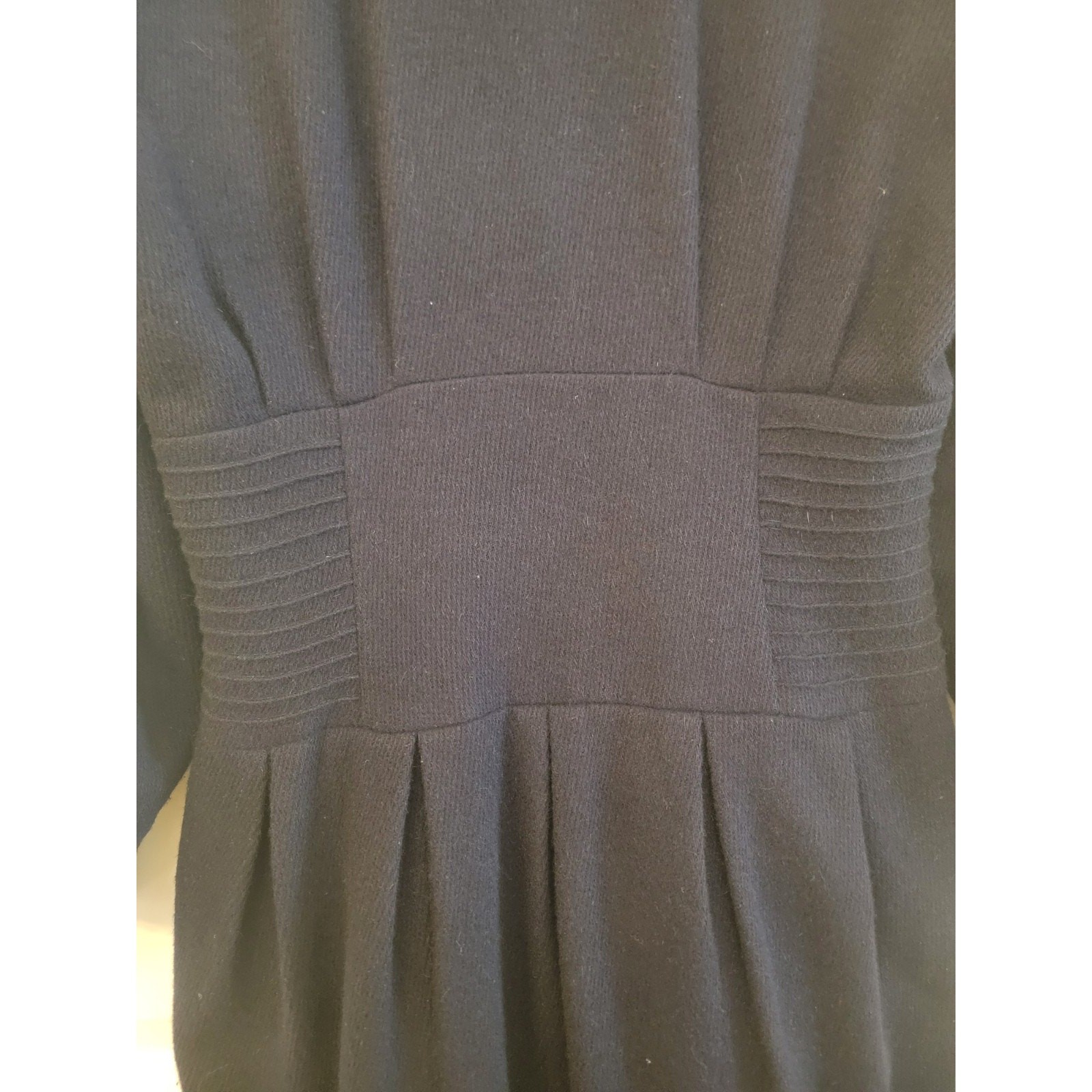 Savanna Vintage 80s Wool Dress S Navy Blue 1940s Style Pencil Wiggle Midi Korean
