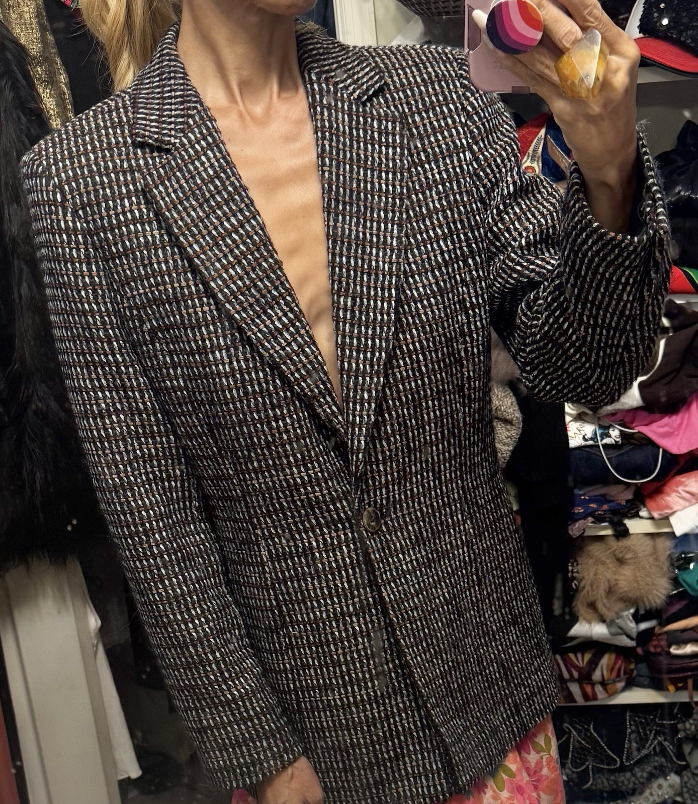 Vtg Austin Reed Woven Poly Wool Blend Tweed India Blazer Jacket 80s S Pockets
