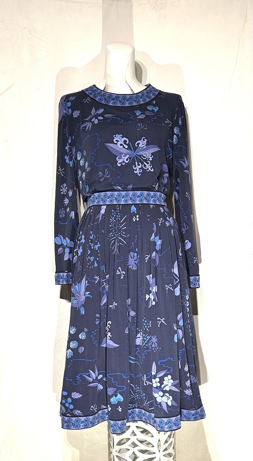 AVERARDO BESSI maxi dress vintage 1970s Blue Tones silk Floral print gown 12