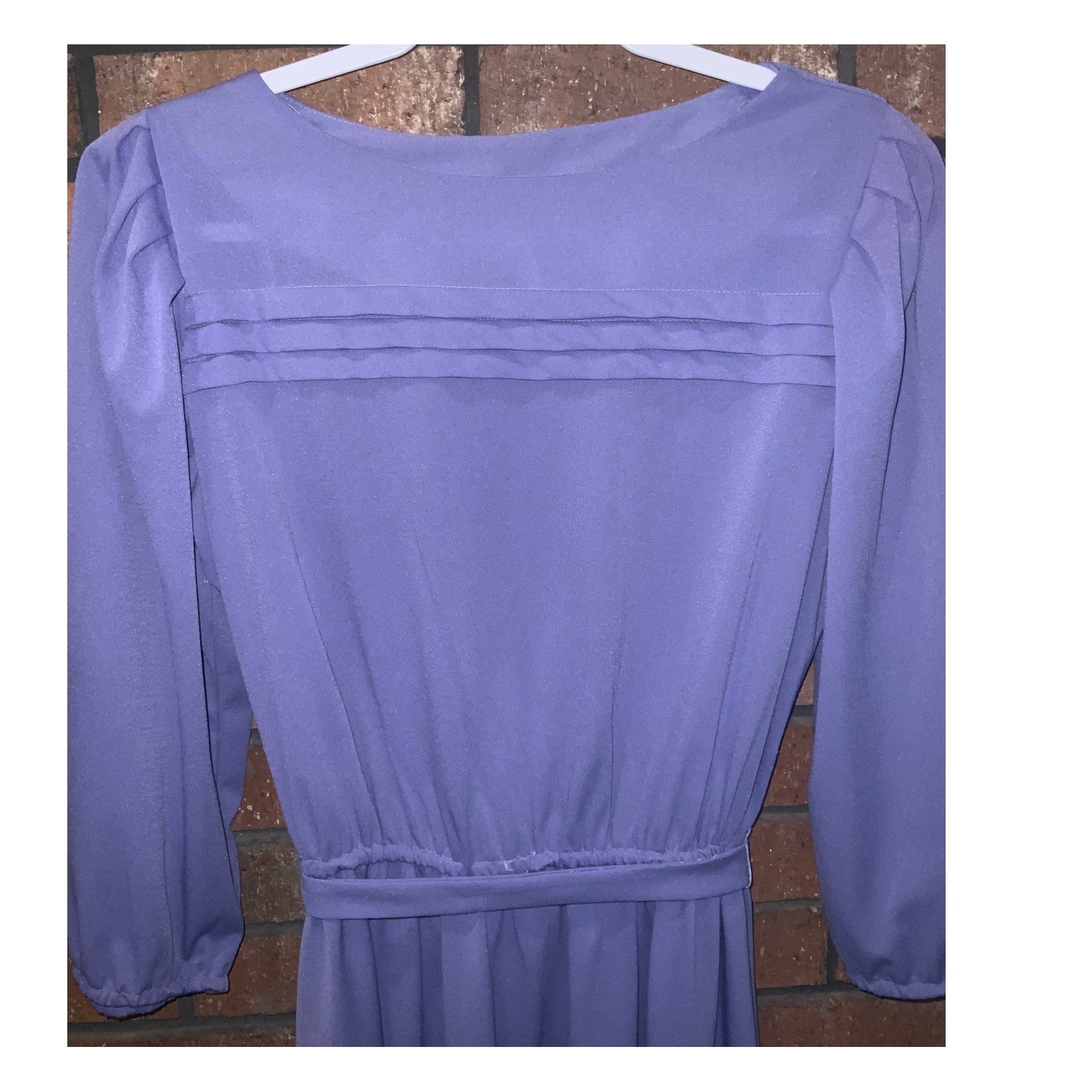 Lady Carol of New York Vintage Periwinkle Purple Pleated Puff Sleeve Midi Dress
