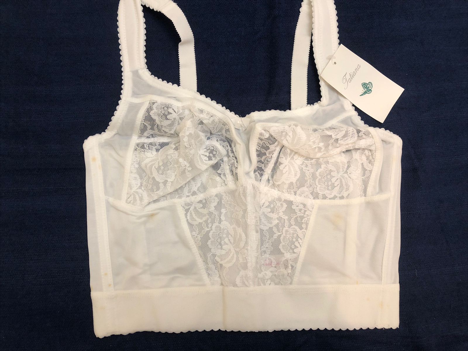 LONG LINE BRA VINTAGE LINGERIE 36 D STRETCH BRA Pin Up White New With Tags