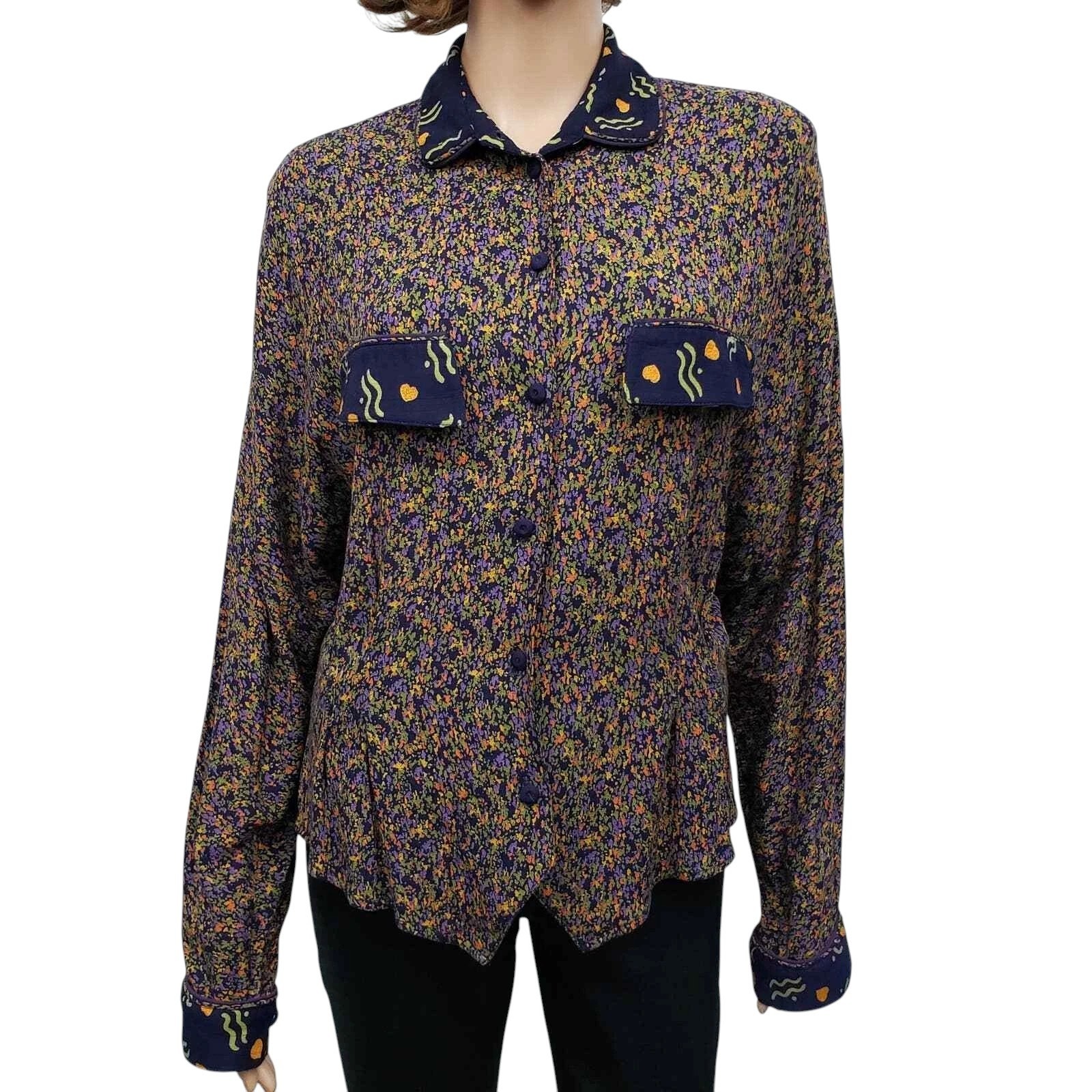 Vintage 90’s Marsha Brander for COMPONIX Abstract Floral Top Made in USA 10